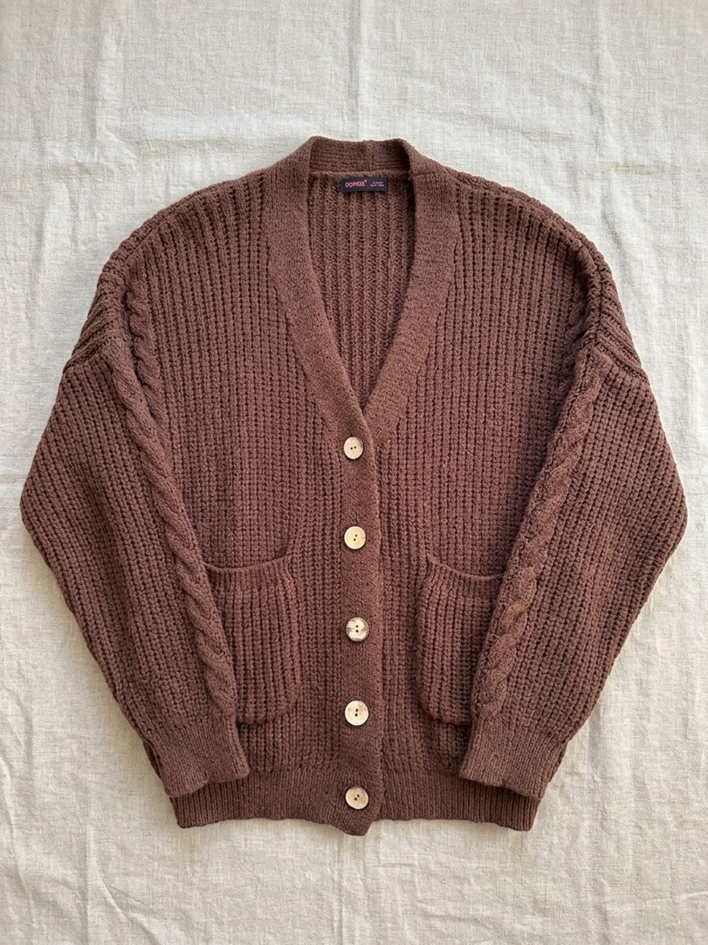 ROMWE Chunky Knit Cable Sleeve Cardigan Brown Medium